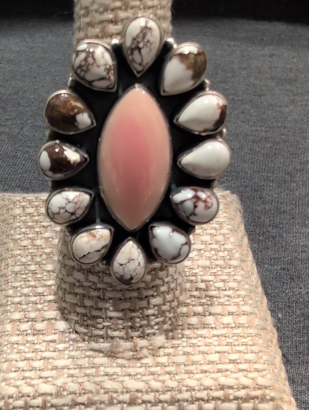 Statement Pink Conch and Wild Horse Teardrop Cluster Ring